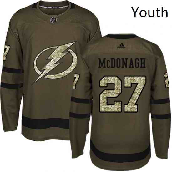 Youth Adidas Tampa Bay Lightning 27 Ryan McDonagh Authentic Green Salute to Service NHL Jersey